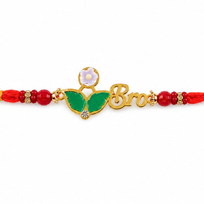 BRO Letter Pearl Beaded Rakhi with Floral Accent Center Design