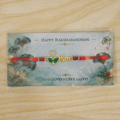 BRO Letter Pearl Beaded Rakhi with Floral Accent Center Design
