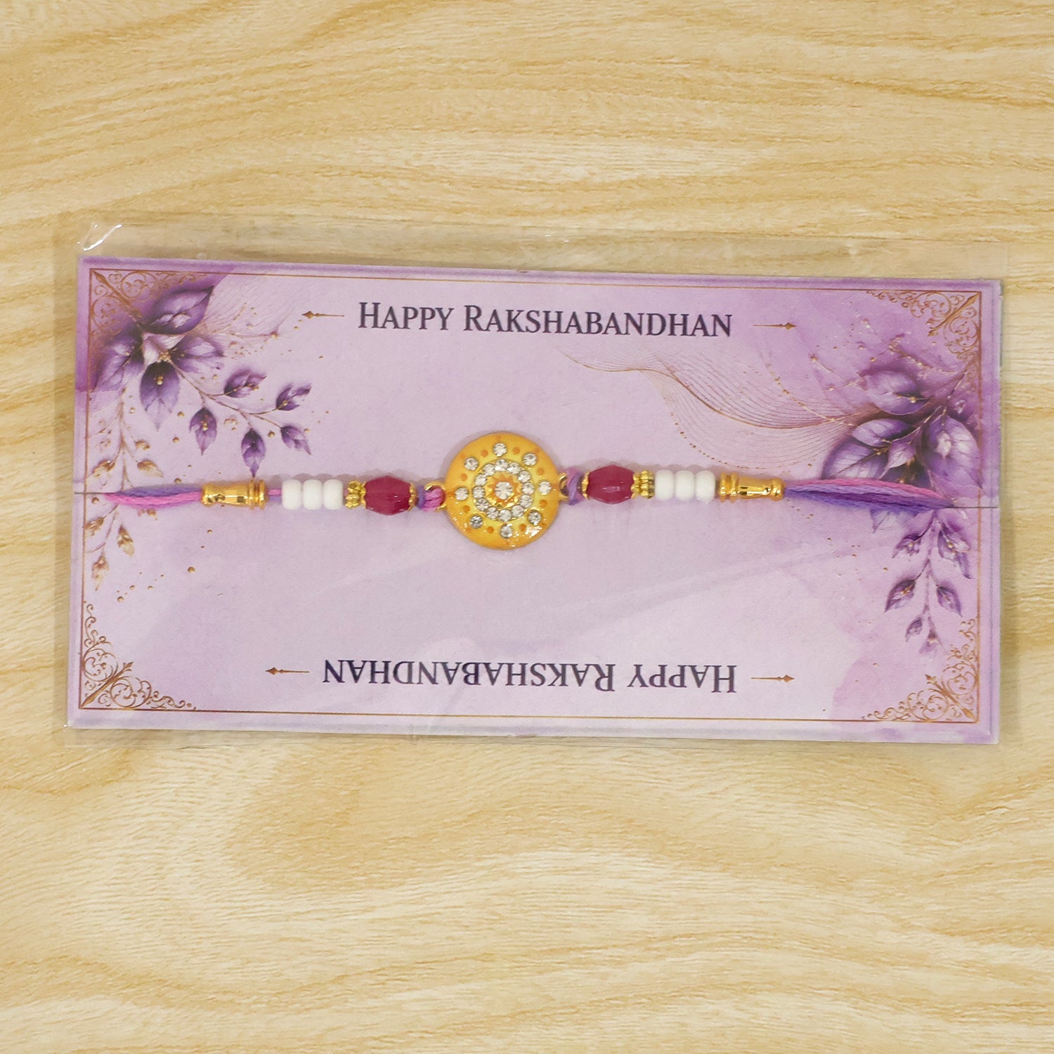 Round Mandala Stone Rakhi with Pearl Beads and Sacred Center Detail