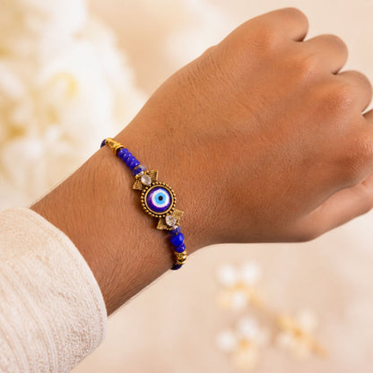 Evil Eye Kundan Rakhi with Beaded String and Protective Center Charm