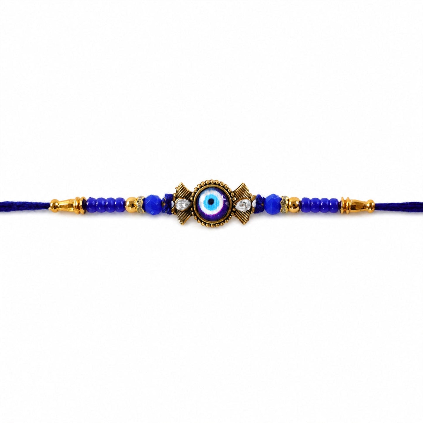 Evil Eye Kundan Rakhi with Beaded String and Protective Center Charm