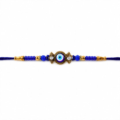 Evil Eye Kundan Rakhi with Beaded String and Protective Center Charm