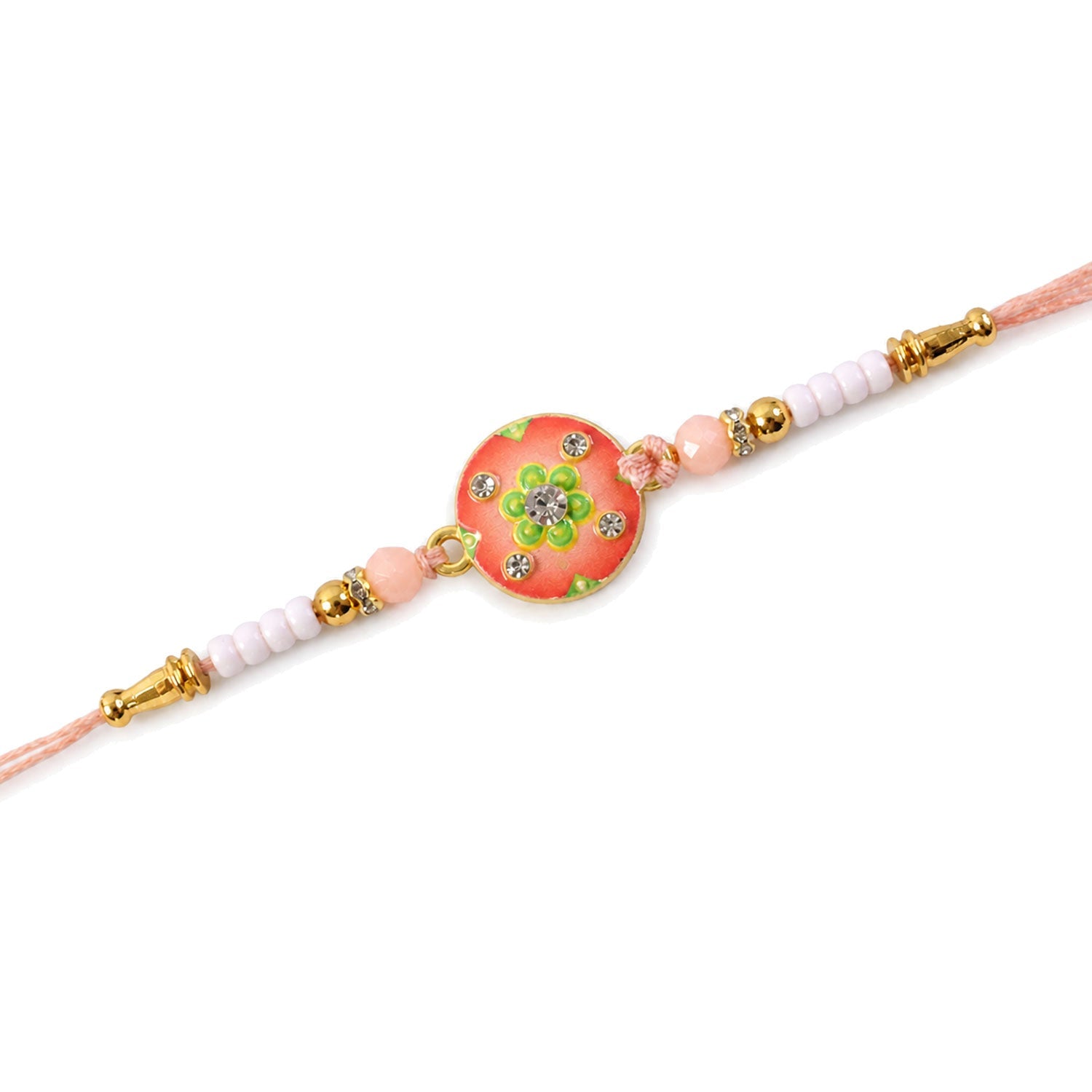 Floral Stone Beaded Rakhi with Pearl Accent and Round Center Design