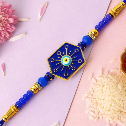 Stylish Hexagon Nazar Evil Eye Enamel Crystal Beads Designer Rakhi