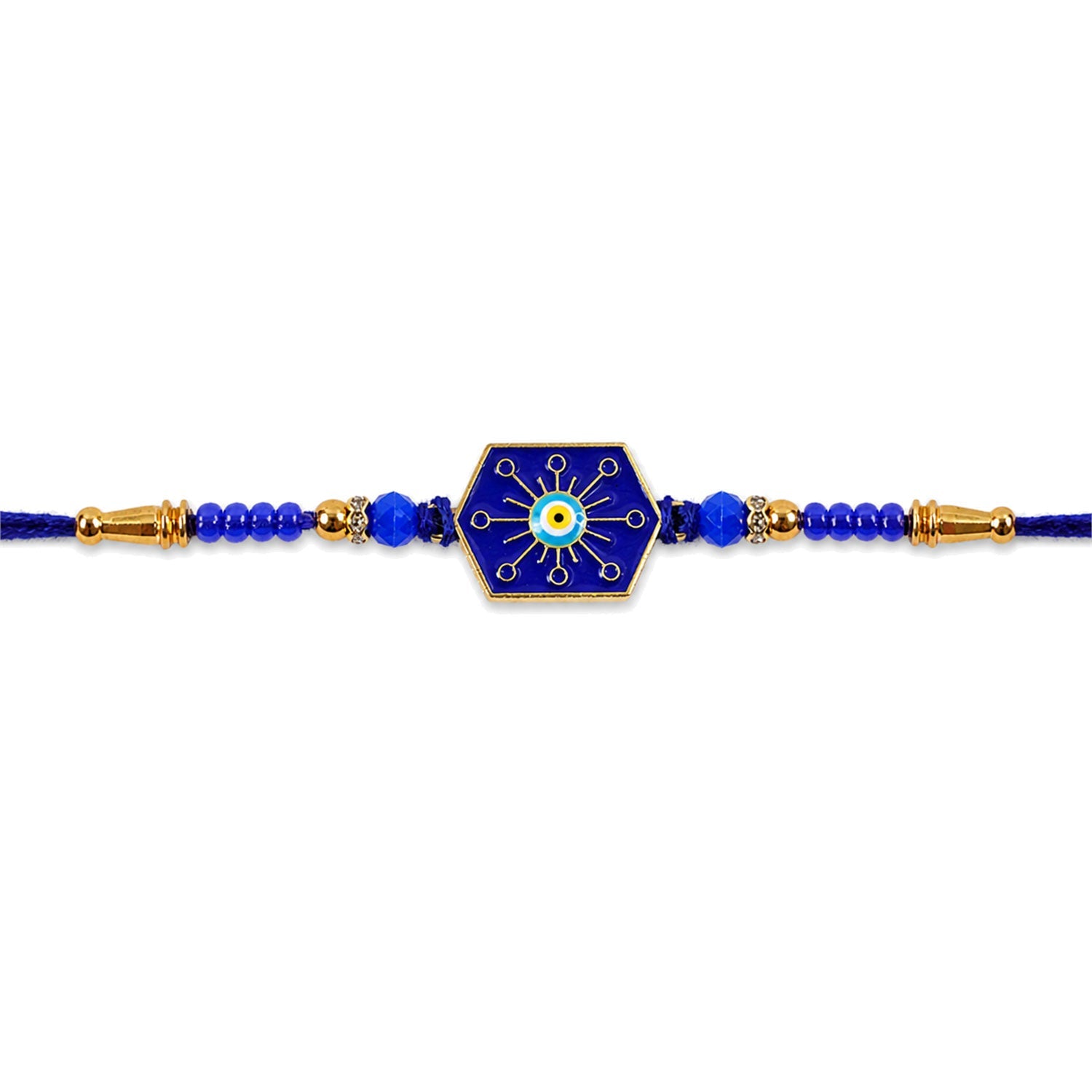 Stylish Hexagon Nazar Evil Eye Enamel Crystal Beads Designer Rakhi