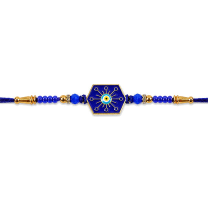 Stylish Hexagon Nazar Evil Eye Enamel Crystal Beads Designer Rakhi