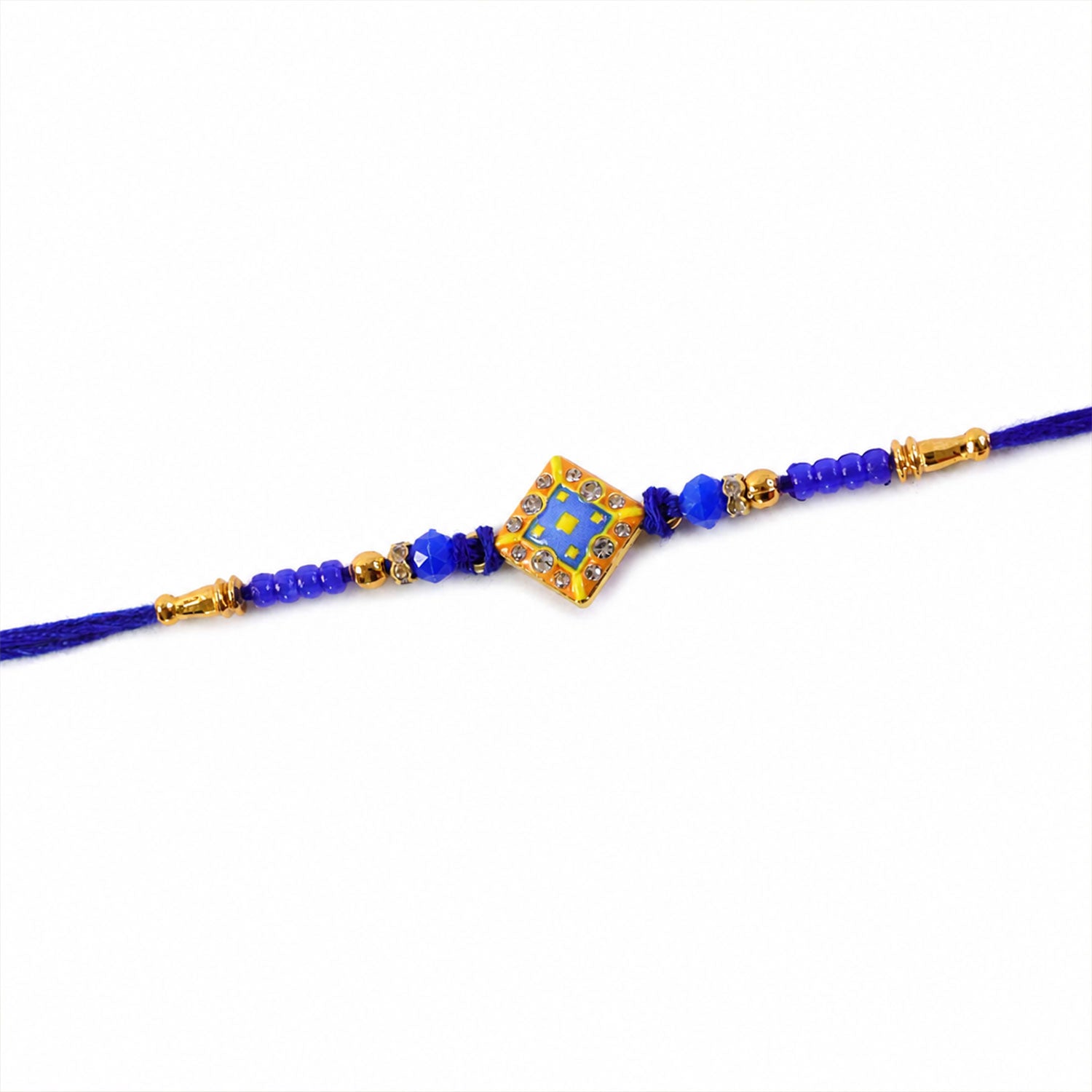 Square Kundan Stone Rakhi with Beaded String and Center Charm Detail