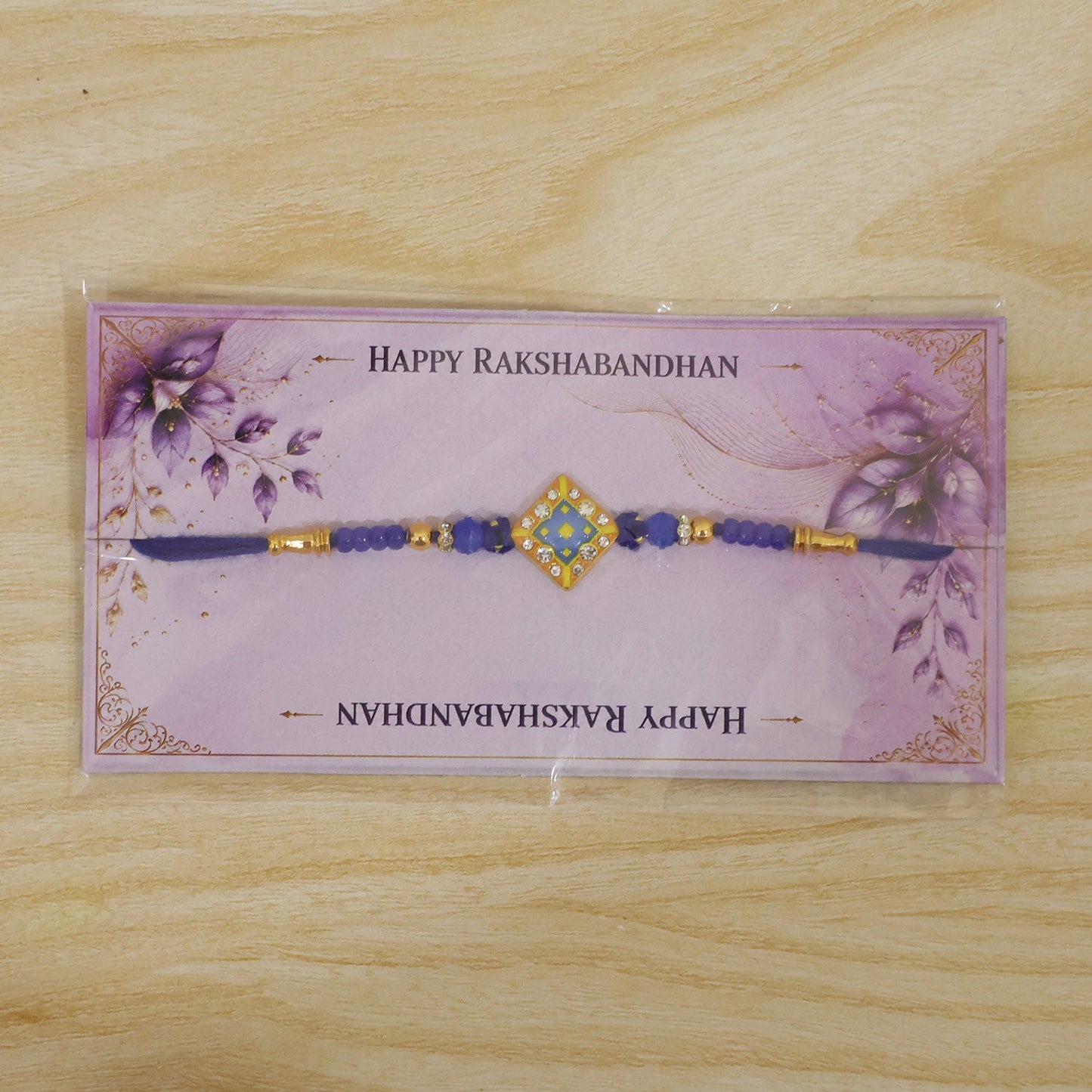 Square Kundan Stone Rakhi with Beaded String and Center Charm Detail
