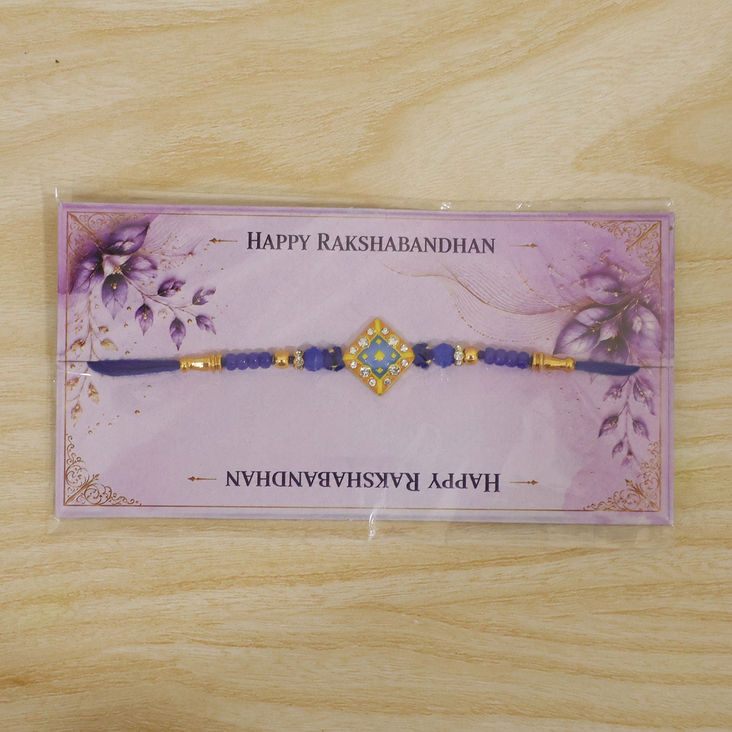 Square Kundan Stone Rakhi with Beaded String and Center Charm Detail