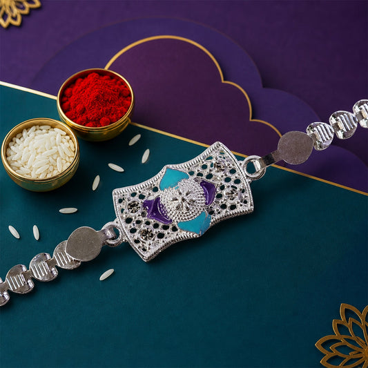 Premium Stone Chain Rakhi with Ornamental Center and Beaded Detail
