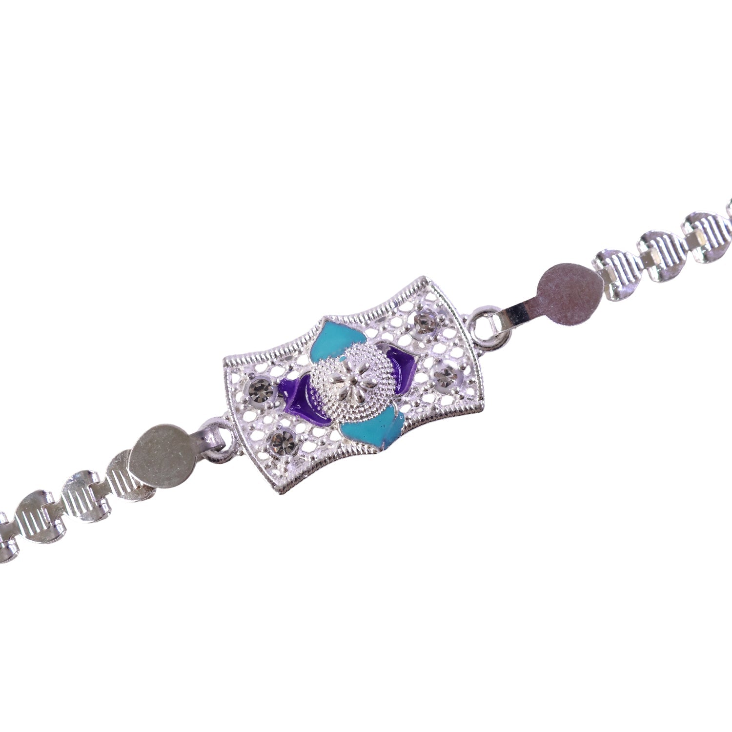Premium Stone Chain Rakhi with Ornamental Center and Beaded Detail