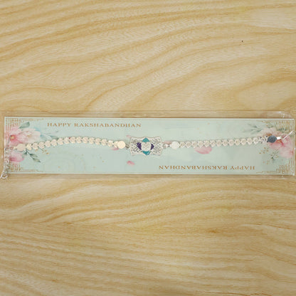 Premium Stone Chain Rakhi with Ornamental Center and Beaded Detail