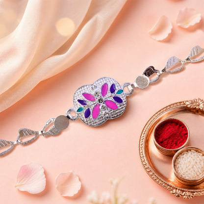 Premium Floral Stone Chain Rakhi with Elegant Center Charm Detail