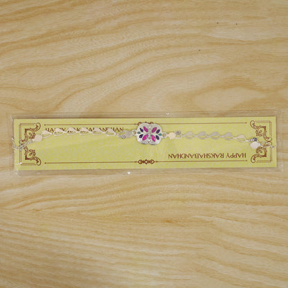 Premium Floral Stone Chain Rakhi with Elegant Center Charm Detail