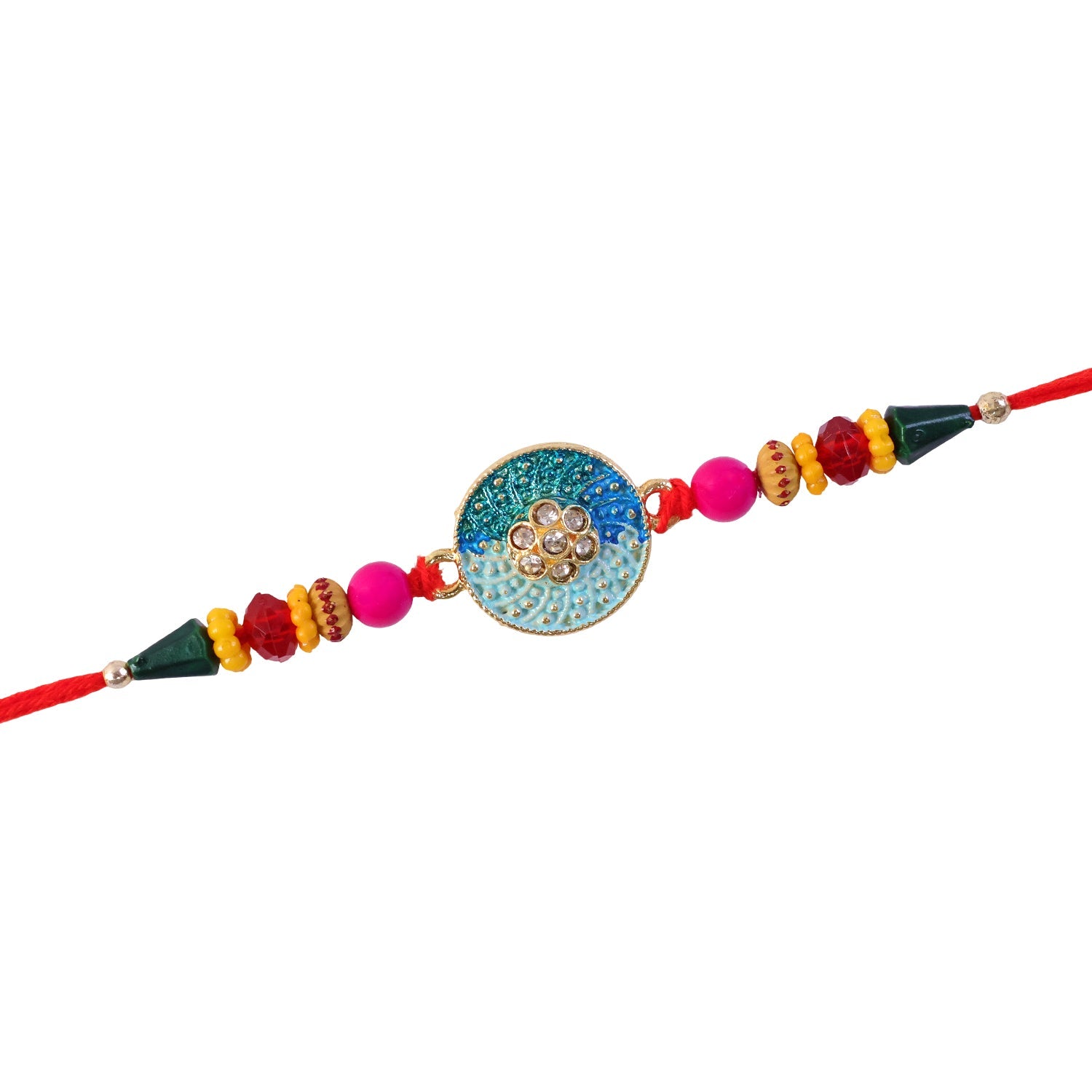 Round Blue Meenakari Kundan Floral Multicolor Beads Designer Rakhi