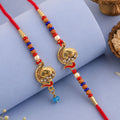 Premium Om Motif Bhai Bhabhi Lumba Rakhi with Hanging Beads