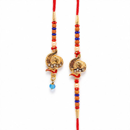 Premium Om Motif Bhai Bhabhi Lumba Rakhi with Hanging Beads