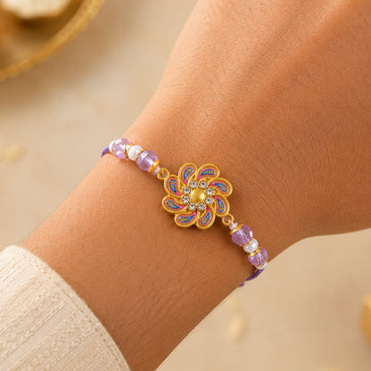 Premium Floral Cluster Bhai Bhabhi Lumba Rakhi with Bead Accent