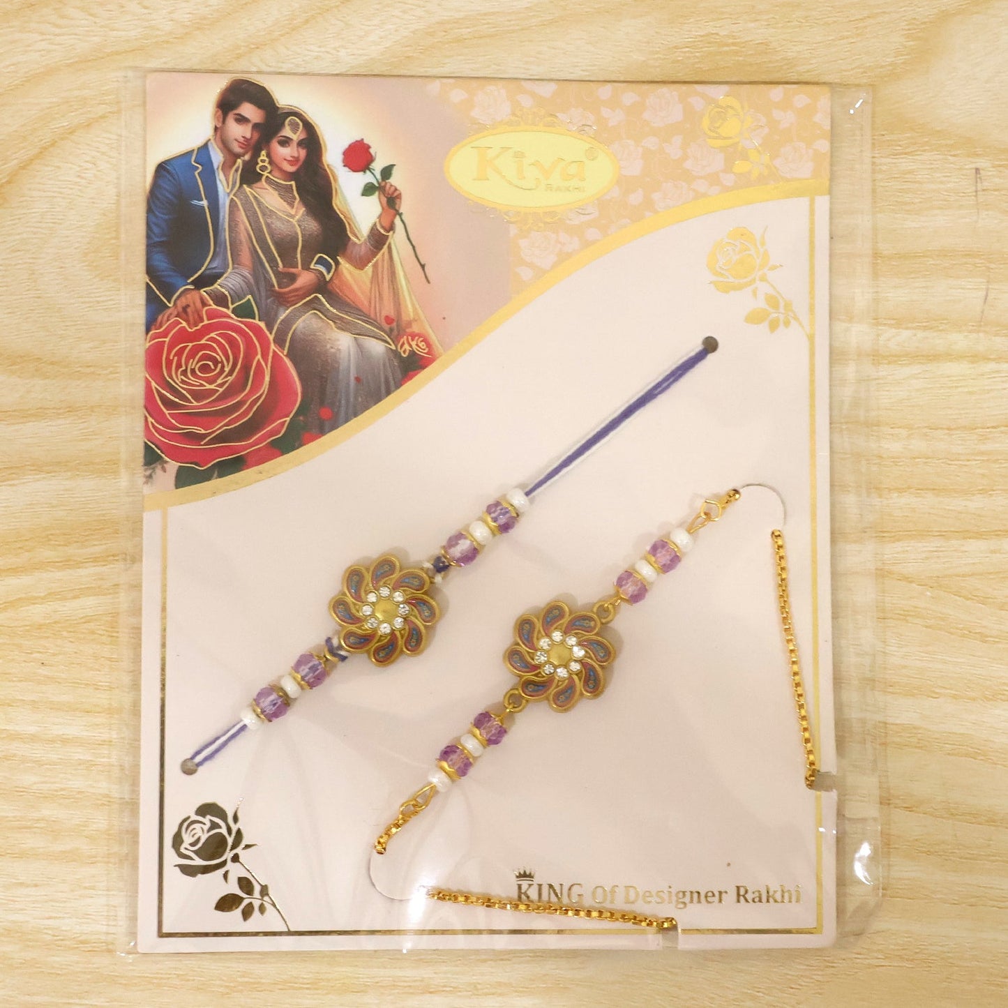 Premium Floral Cluster Bhai Bhabhi Lumba Rakhi with Bead Accent