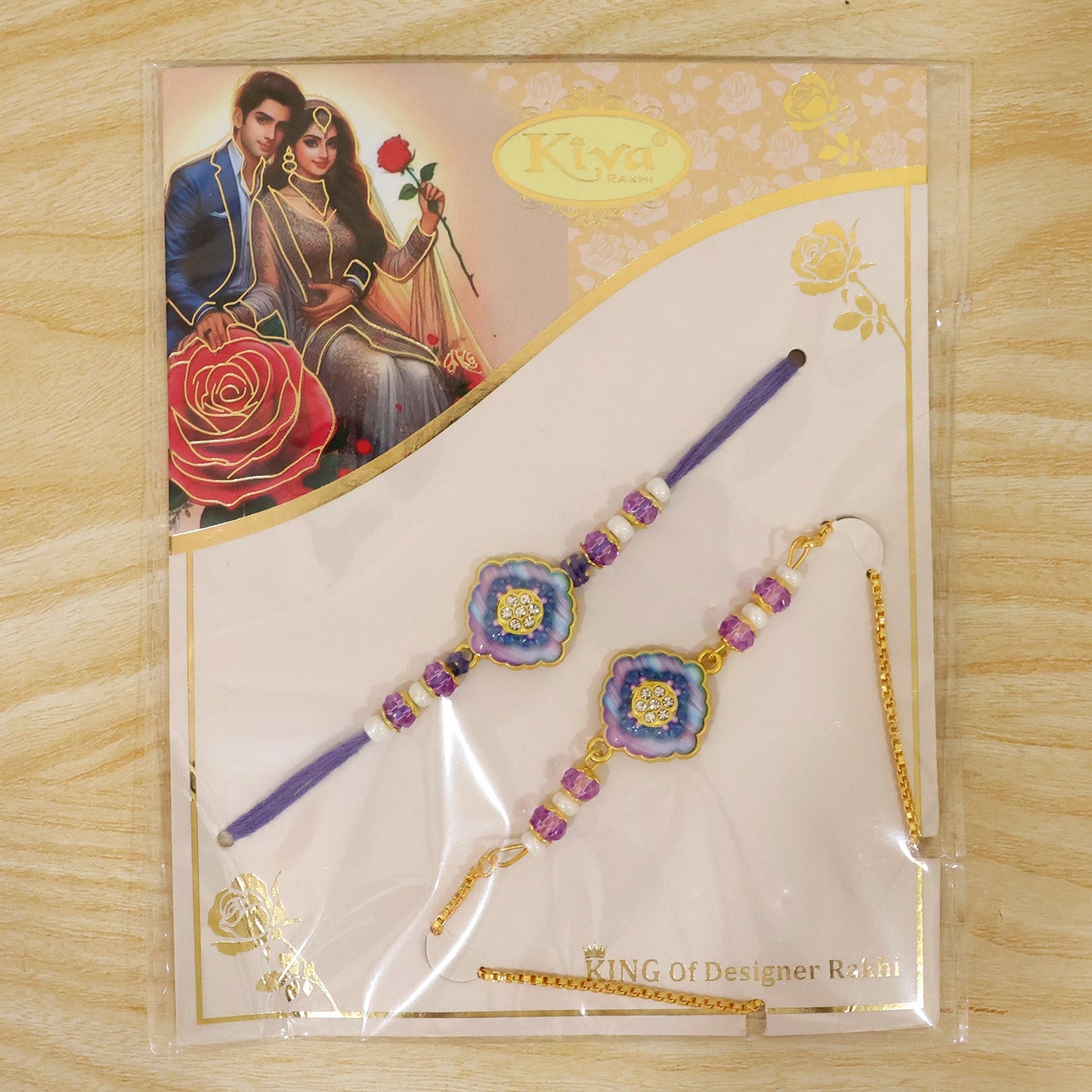 Premium Diamond Stone Bhai Bhabhi Lumba Rakhi with Pearl Drop