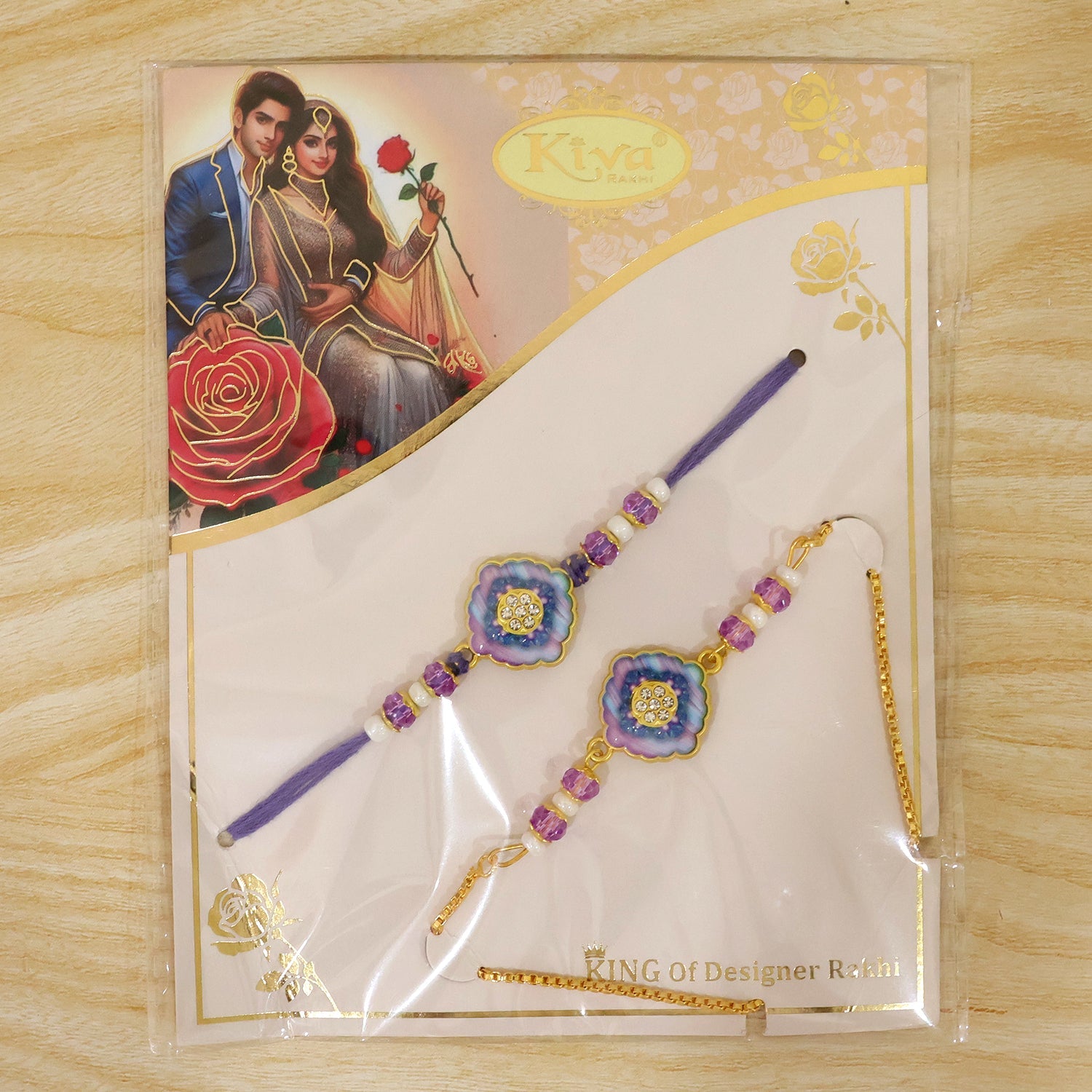 Premium Diamond Stone Bhai Bhabhi Lumba Rakhi with Pearl Drop