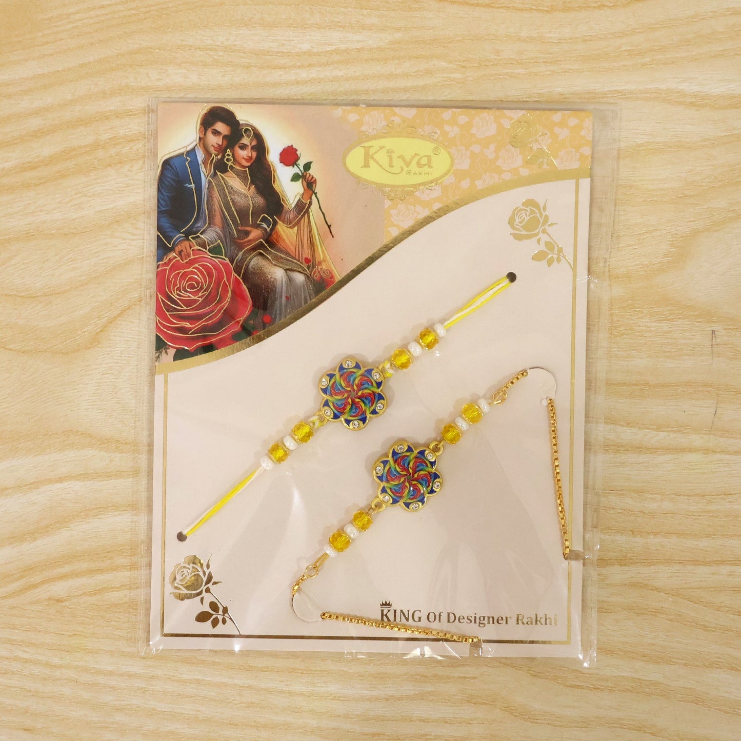 Floral Pinwheel Meenakari Crystal Beads Bhai Bhabhi Rakhi Lumba Set