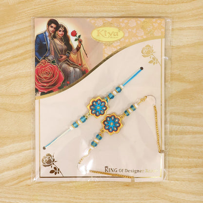 Premium Floral Chakra Bhai Bhabhi Lumba Rakhi with Beaded Detail
