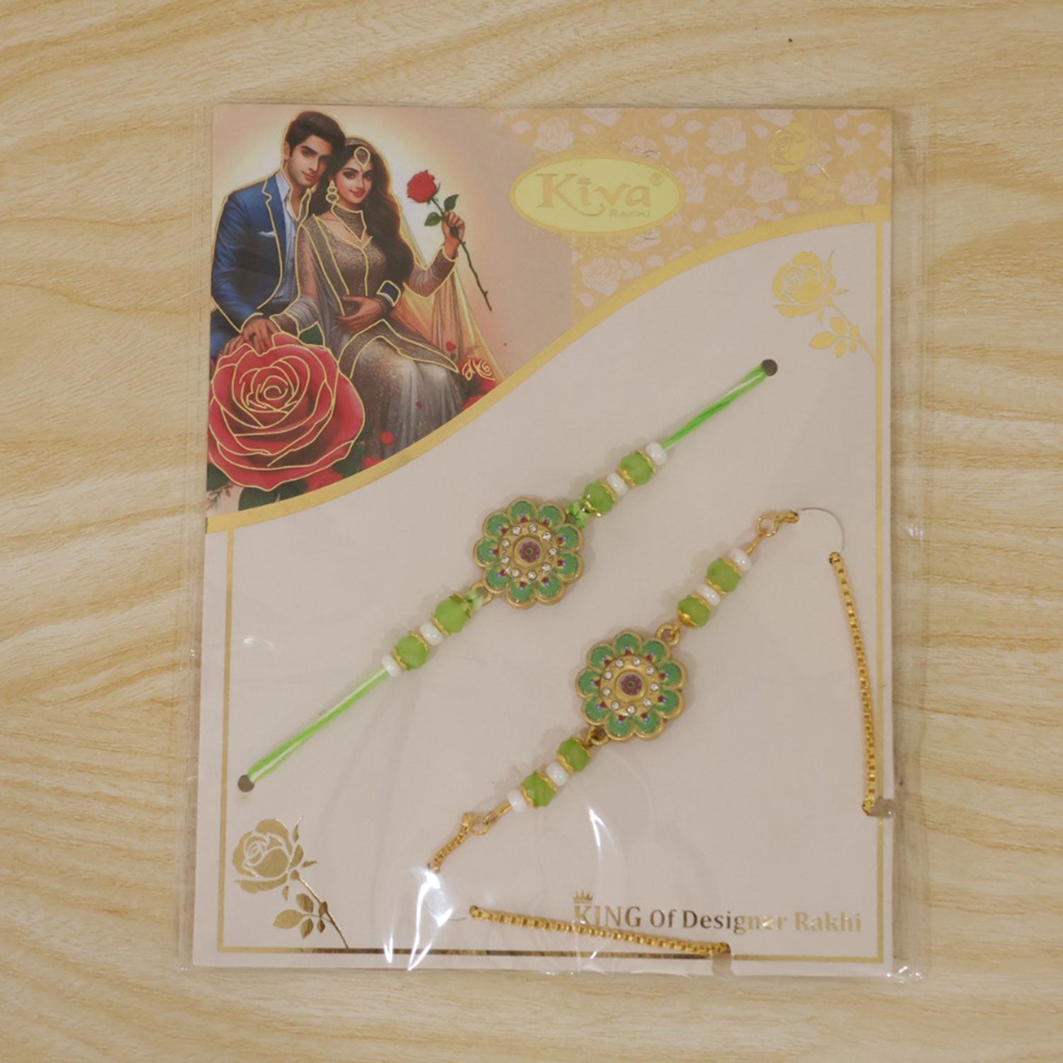 Premium Round Kundan Bhai Bhabhi Lumba Rakhi with Pearl Detail