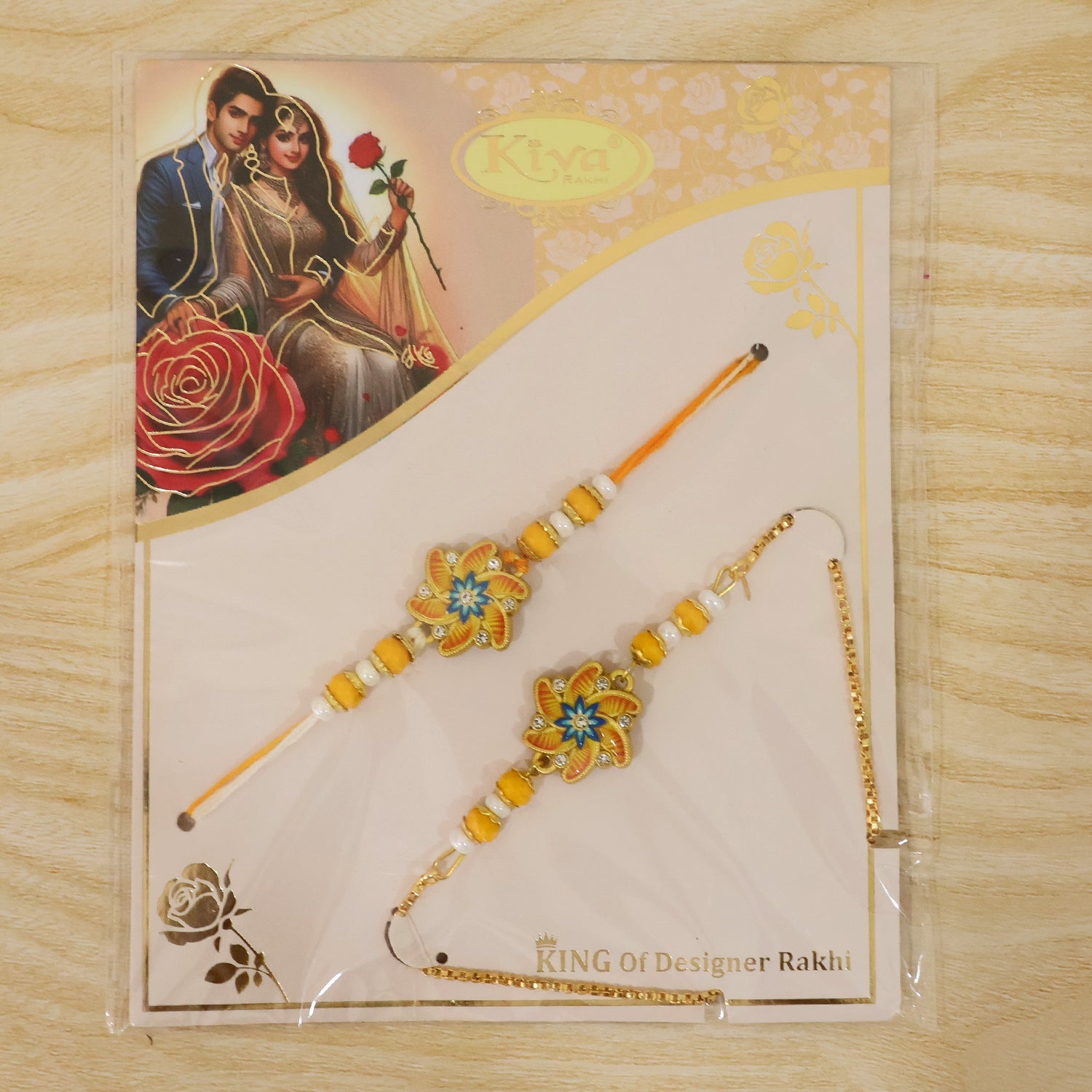 Premium Floral Stone Bhai Bhabhi Lumba Rakhi with Beaded Accent