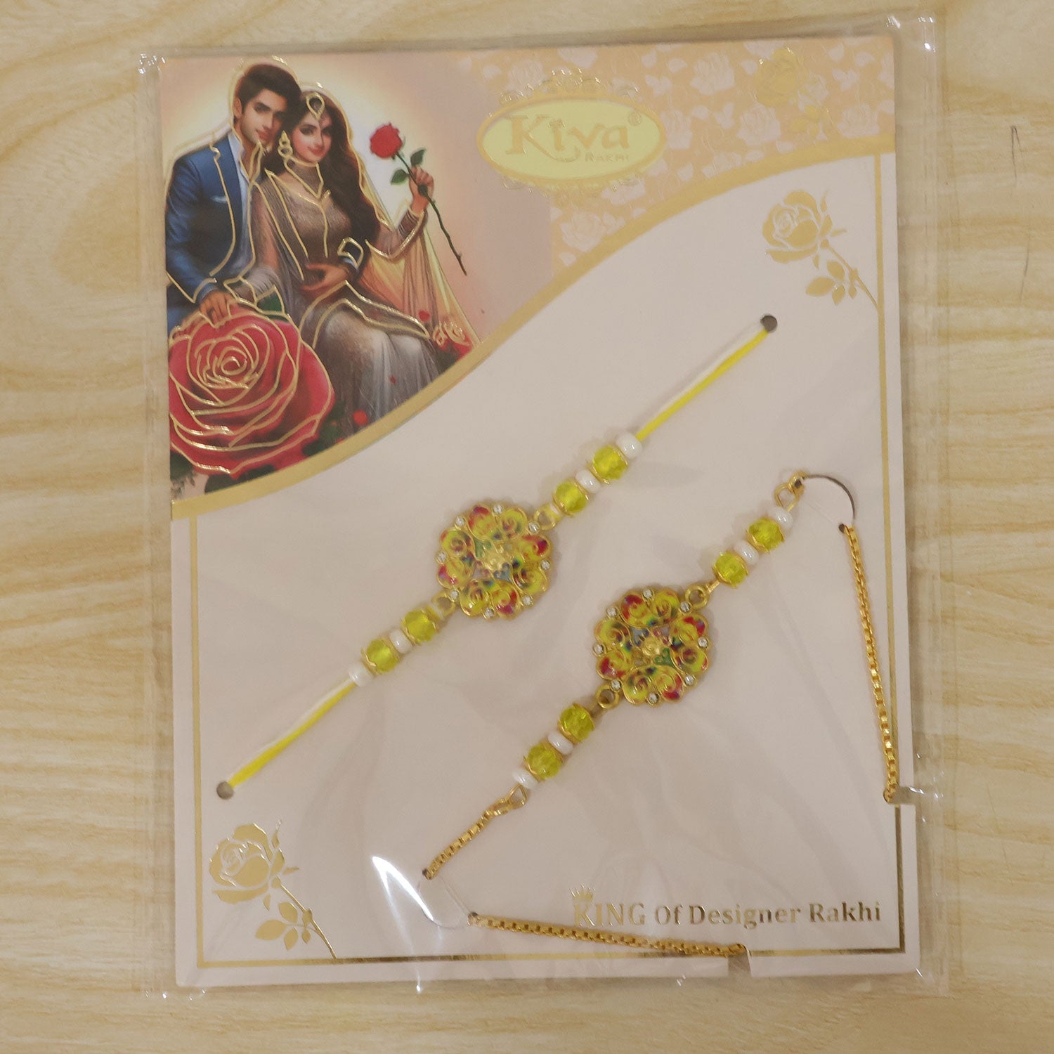 Premium Pearl Cluster Bhai Bhabhi Lumba Rakhi with Center Detail
