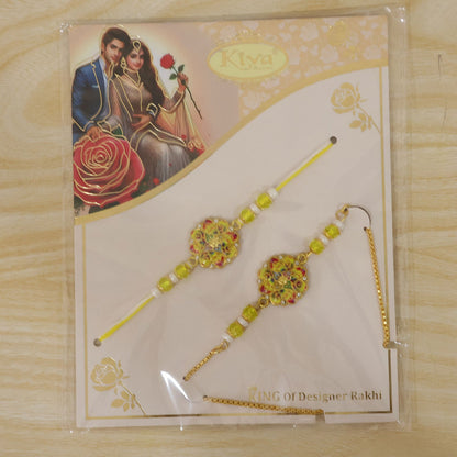 Premium Pearl Cluster Bhai Bhabhi Lumba Rakhi with Center Detail