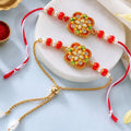 Premium Floral Kundan Bhai Bhabhi Lumba Rakhi with Pearl Accent