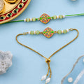 Premium Diamond Meenakari Kundan Floral Beads Bhai Bhabhi Rakhi Lumba Set