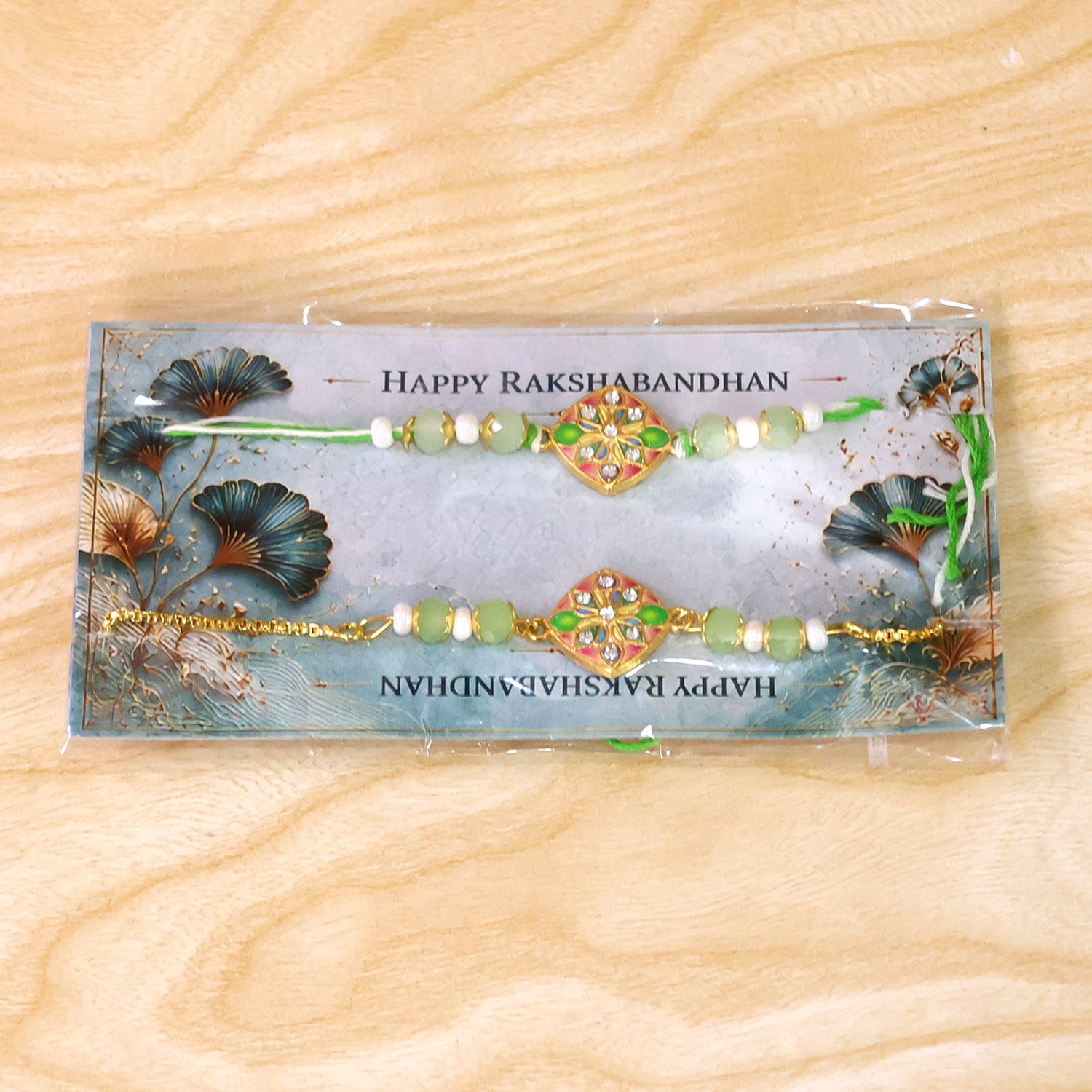 Premium Diamond Meenakari Kundan Floral Beads Bhai Bhabhi Rakhi Lumba Set