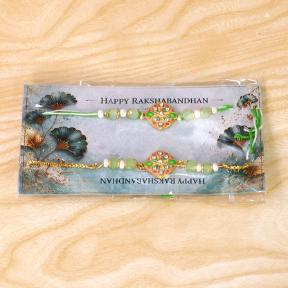 Premium Diamond Meenakari Kundan Floral Beads Bhai Bhabhi Rakhi Lumba Set