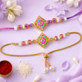 Diamond Floral Meenakari Kundan Beads Bhai Bhabhi Rakhi Lumba Set