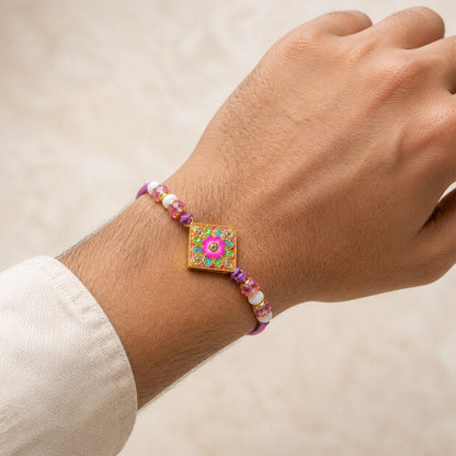 Diamond Floral Meenakari Kundan Beads Bhai Bhabhi Rakhi Lumba Set