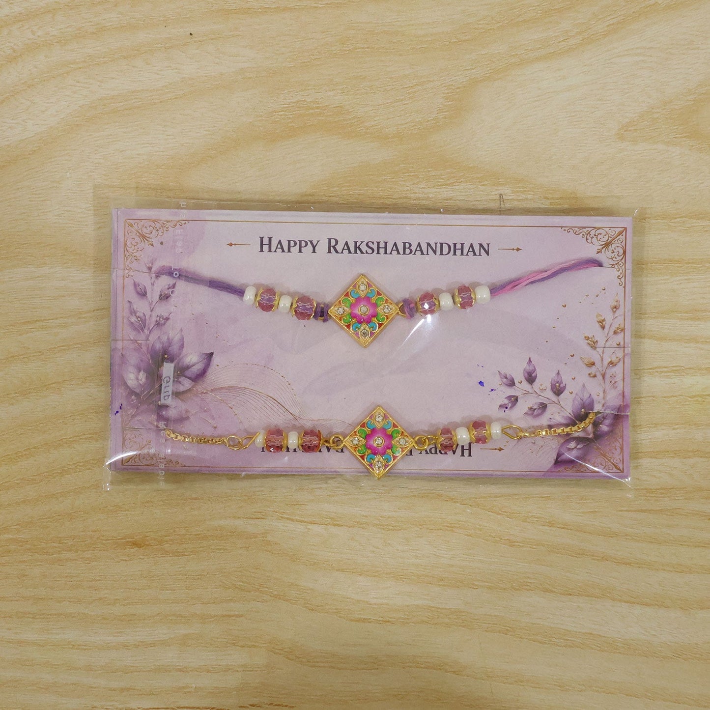 Diamond Floral Meenakari Kundan Beads Bhai Bhabhi Rakhi Lumba Set