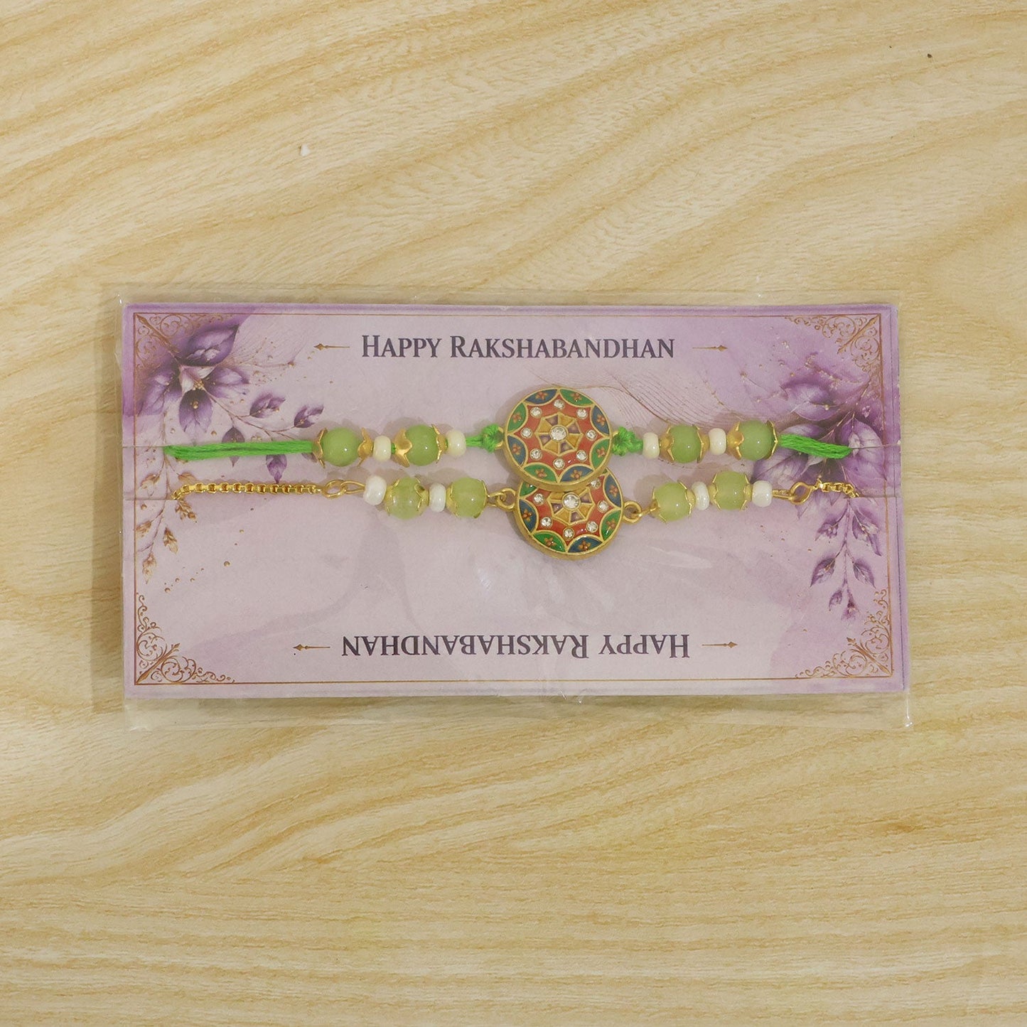 Round Mandala Meenakari Kundan Beads Bhai Bhabhi Rakhi Lumba Set
