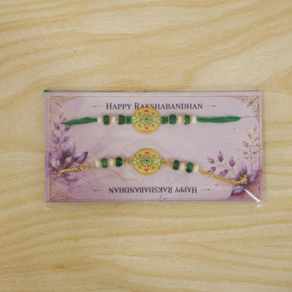 Round Nazar Evil Eye Meenakari Kundan Beads Bhai Bhabhi Rakhi Lumba Set