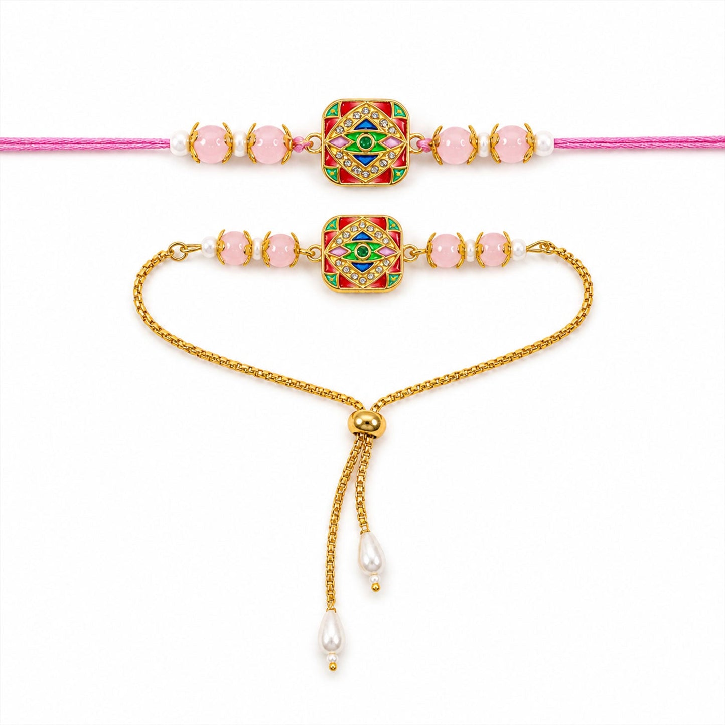 Premium Meenakari Mosaic Square Beads Bhai Bhabhi Rakhi Lumba Set