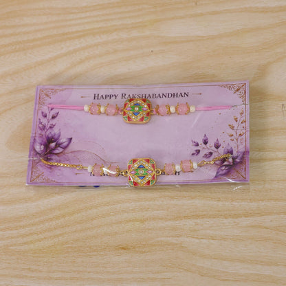 Premium Meenakari Mosaic Square Beads Bhai Bhabhi Rakhi Lumba Set