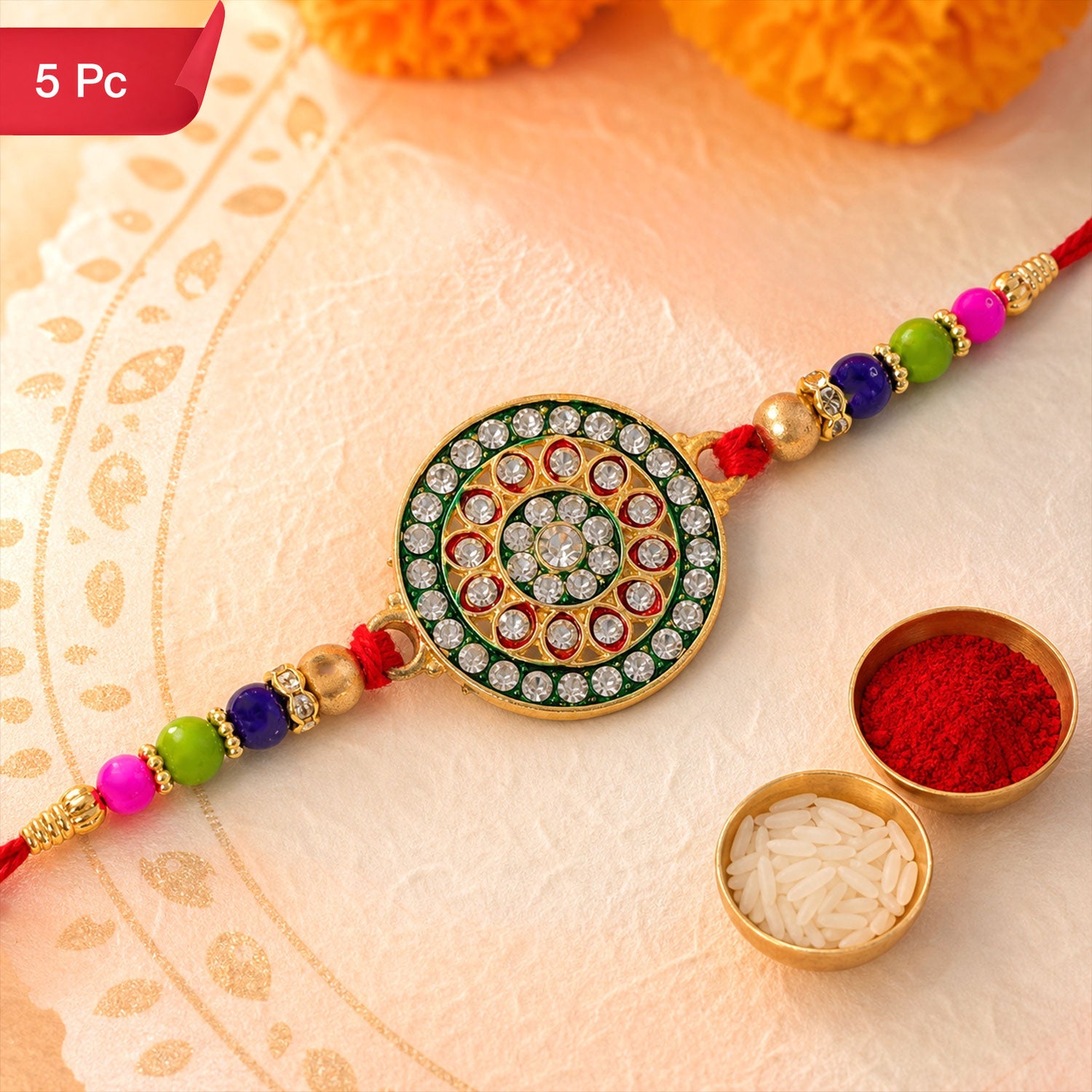 Traditional Rakhi Elegant, Handcrafted Brother Gift for Raksha Bandhan (5pcs)
