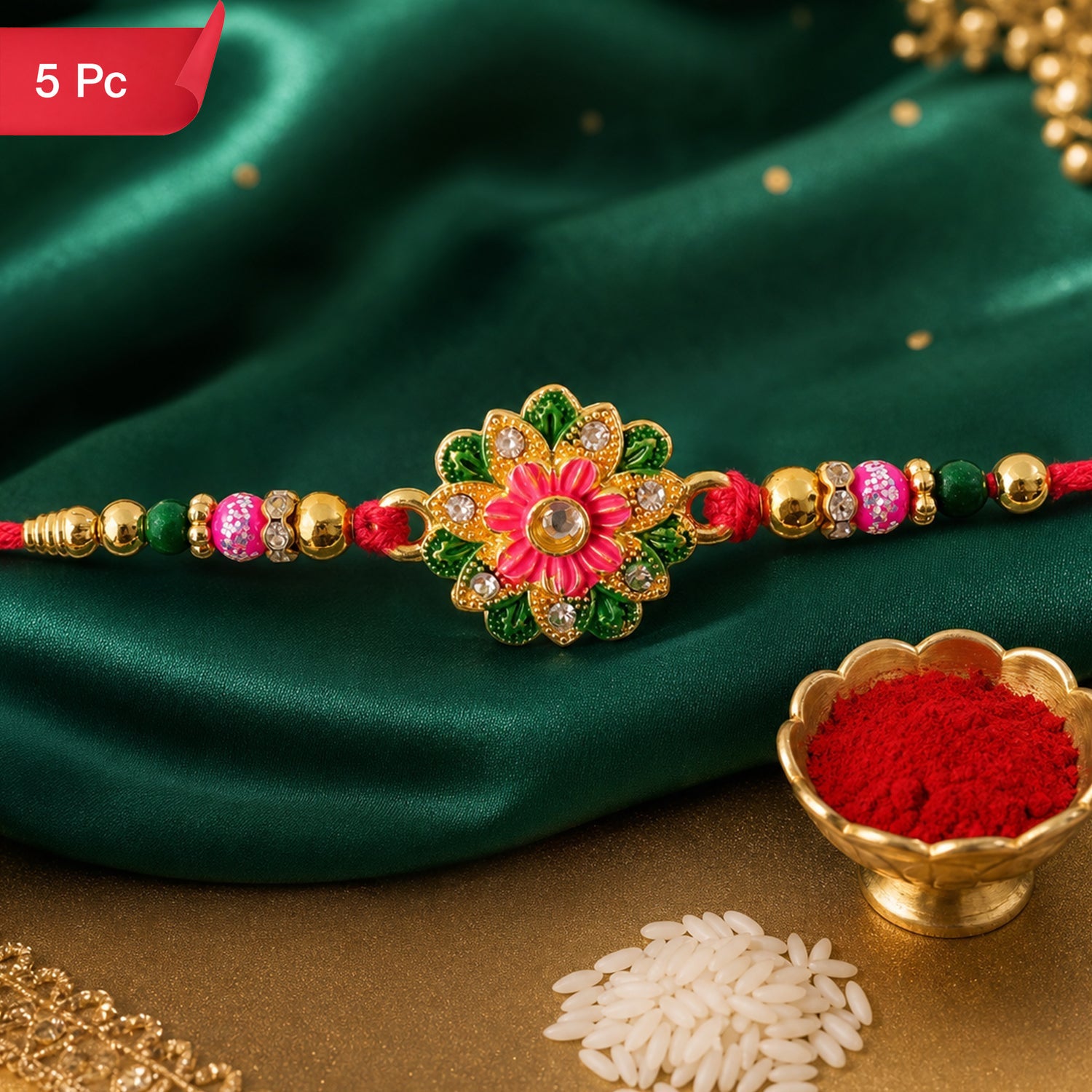 Floral Stone Work Designer Rakhi for Raksha Bandhan Special Wear (5pcs)