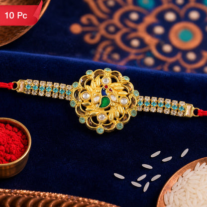 Premium Floral Kundan Rakhi Design for Raksha Bandhan Celebration (10pcs)