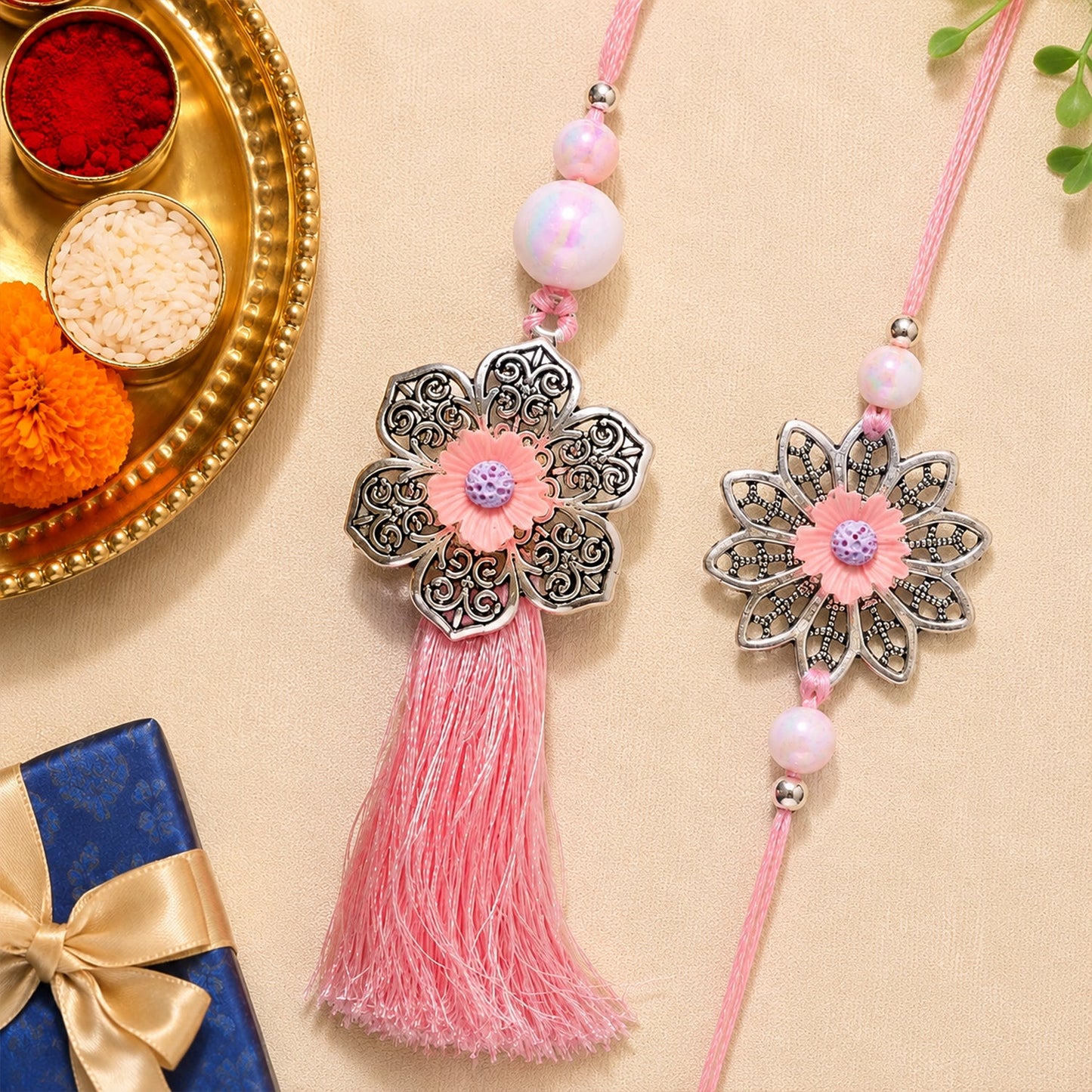 Premium Elegant Flower Design bhai bhabhi Lumba Rakhi for Raksha Bandhan