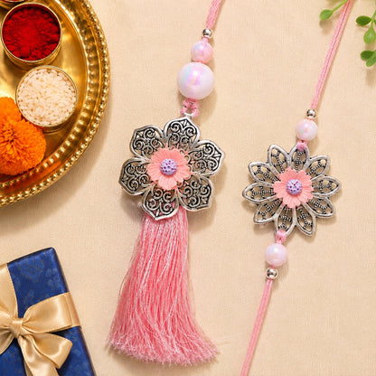 Premium Elegant Flower Design bhai bhabhi Lumba Rakhi for Raksha Bandhan