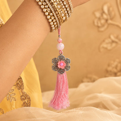 Premium Elegant Flower Design bhai bhabhi Lumba Rakhi for Raksha Bandhan