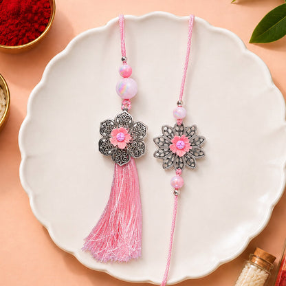 Premium Elegant Flower Design bhai bhabhi Lumba Rakhi for Raksha Bandhan