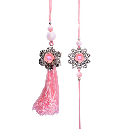 Premium Elegant Flower Design bhai bhabhi Lumba Rakhi for Raksha Bandhan